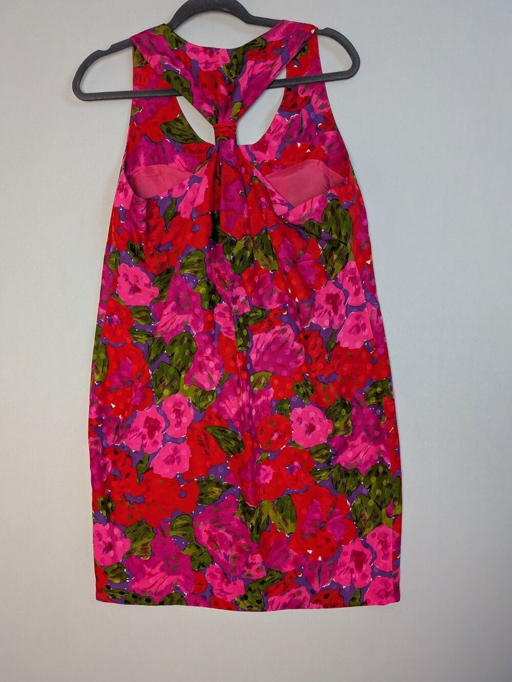 August Silk Dress Pink Green Floral 100% Silk Scoop Neck Racer Back Tank Sz 10 - Picture 10 of 13
